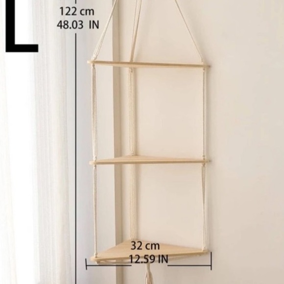 Handmade Wooden Woven Floating Wall Shelf With Tassel -Large- - Picture 2 of 6